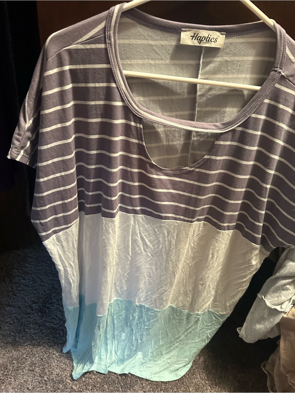 Haptics Striped Ombre Short Sleeve Top - Lavender, White & Aqua